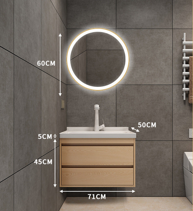 Wall-hung wood cabinet with smart LED mirror and basin