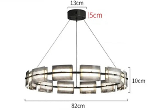Linear ribbed-glass chandelier for kitchen island