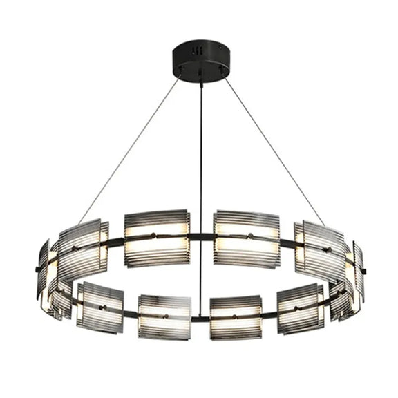 Modern ribbed glass LED chandelier black frame