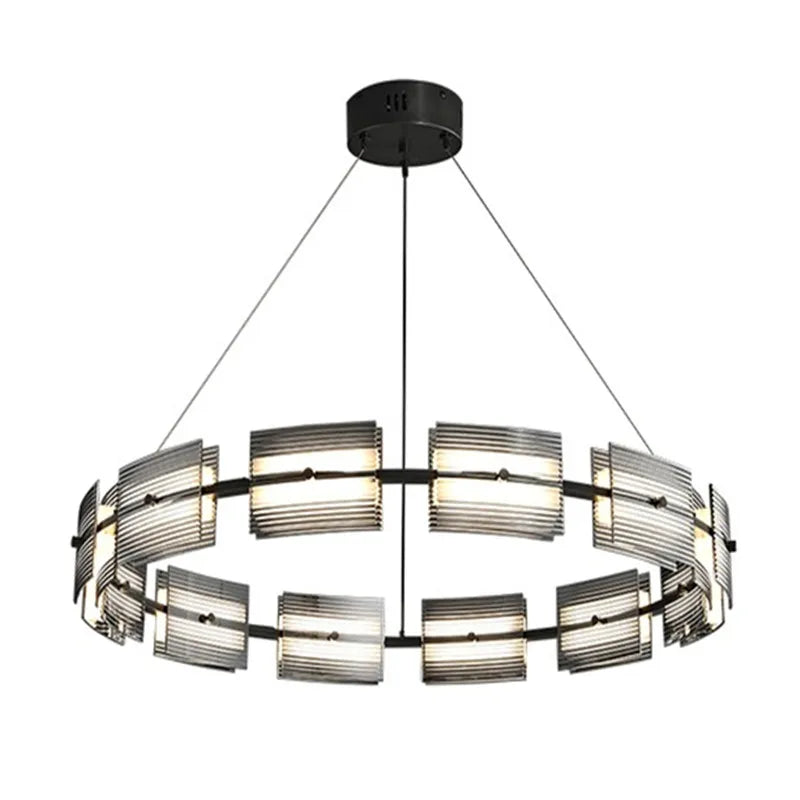 Modern ribbed glass LED chandelier black frame