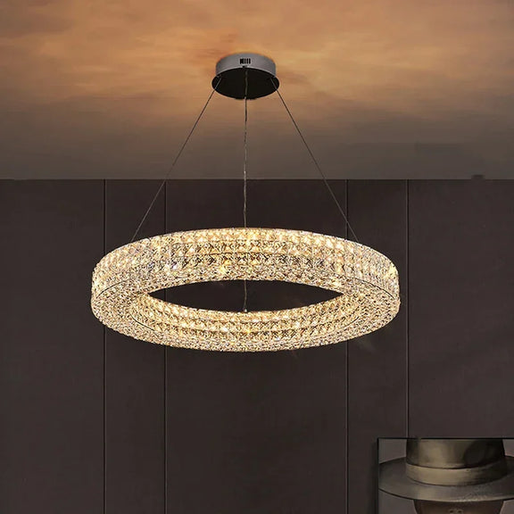 Luxury round crystal flush-mount ceiling light gold finish