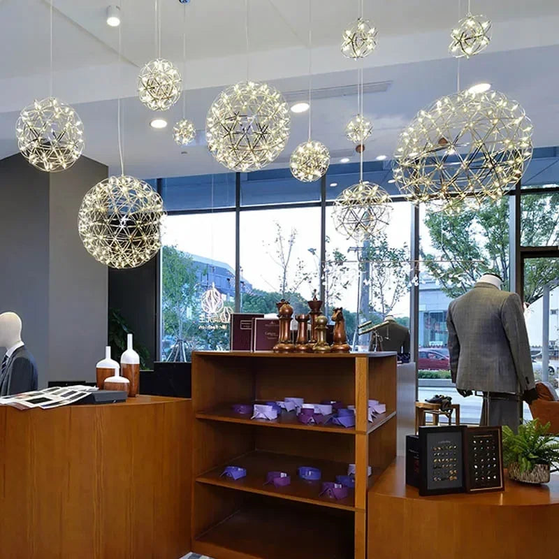 Firework sphere pendant light with LED beads