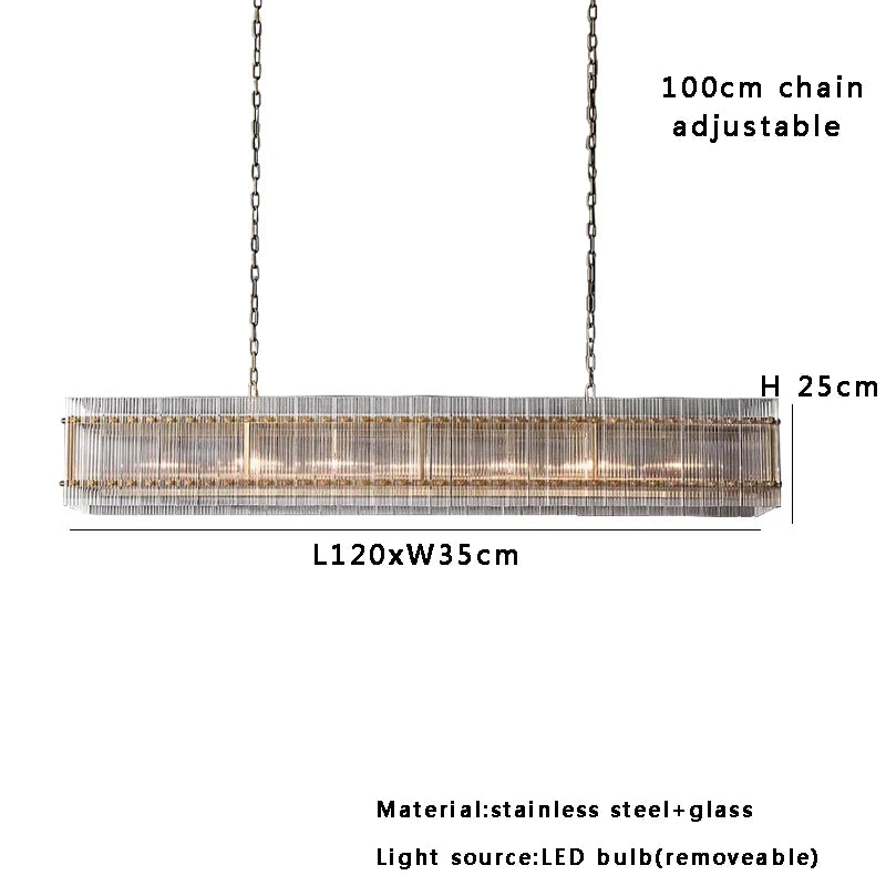 Adjustable chain rectangular chandelier for kitchen island
