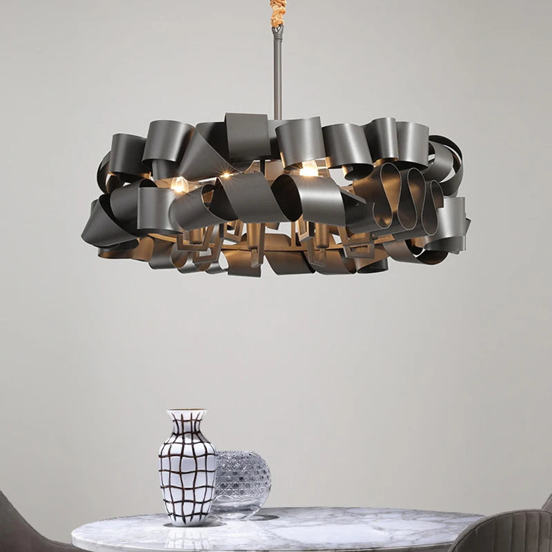 Gold ribbon art chandelier sculptural pendant