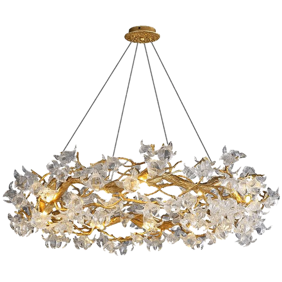 Gold branch chandelier with waterdrop crystal leaves