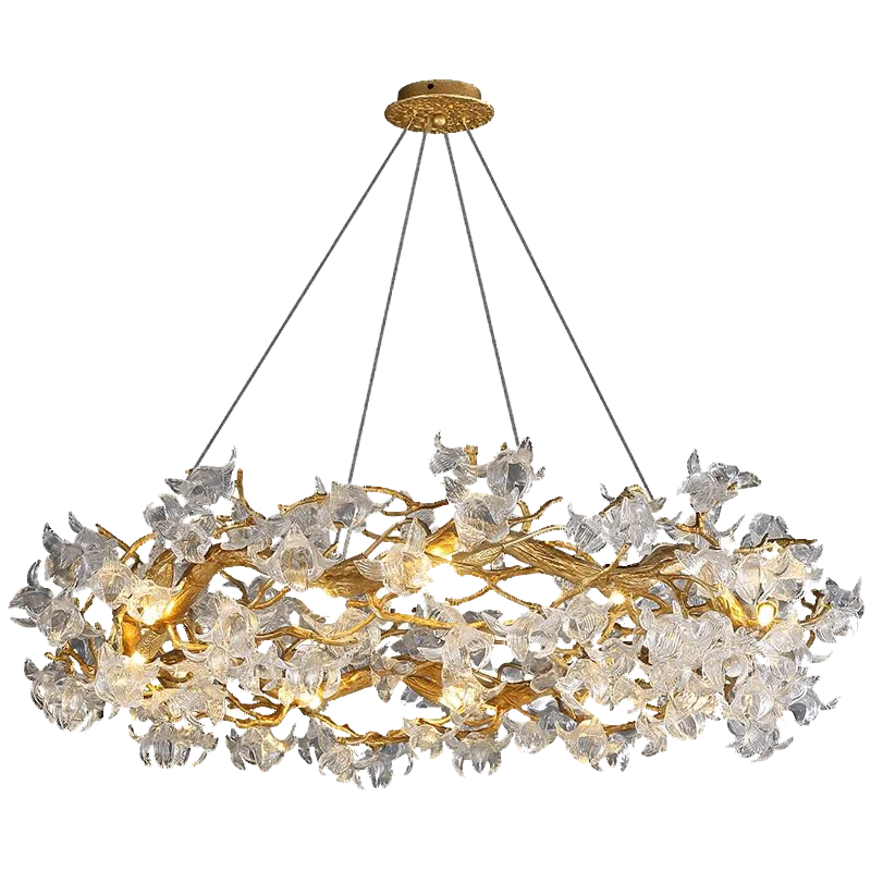 Gold branch chandelier with waterdrop crystal leaves