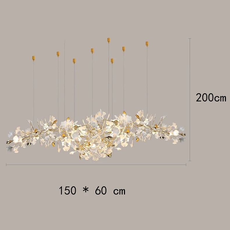 Lobby centerpiece chandelier with sculptural leaves