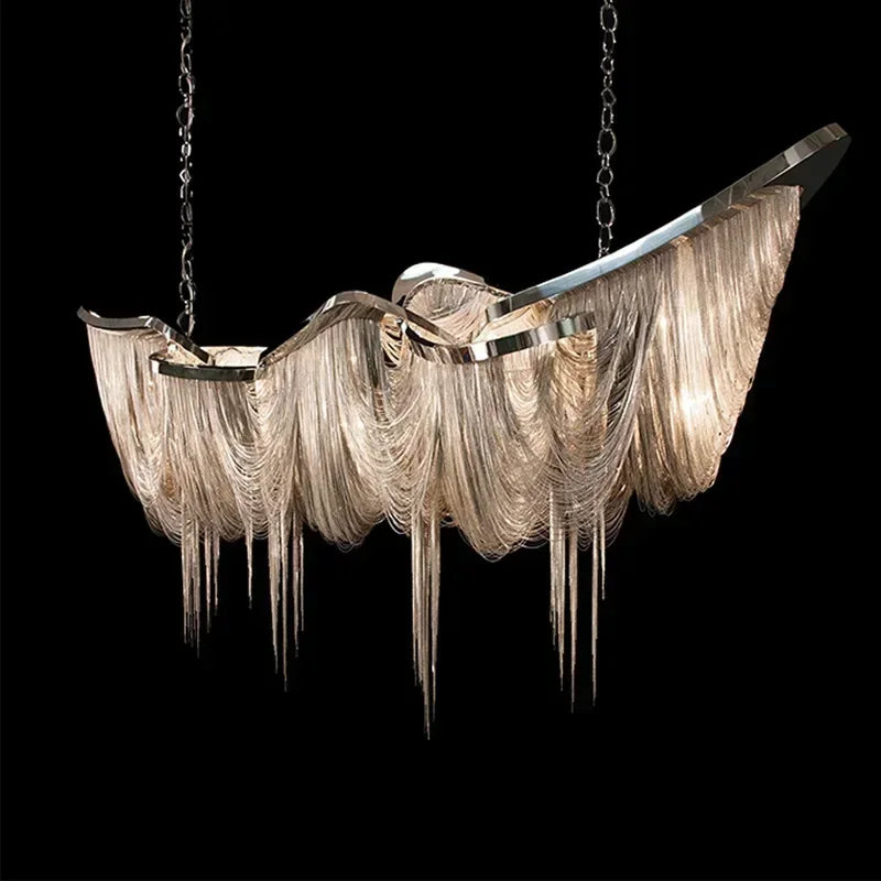 Long dining room fringe pendant light