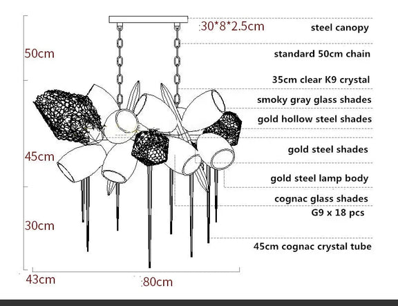 Premium living room LED chandelier with crystal details