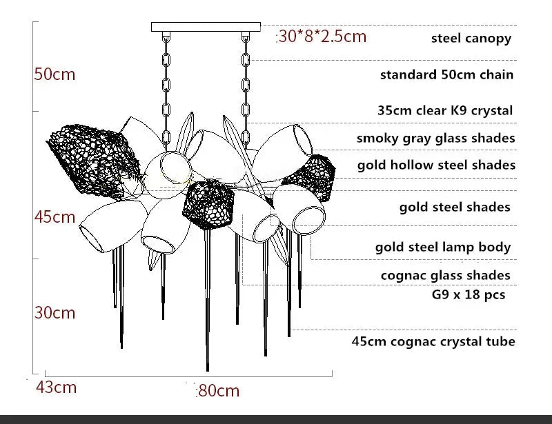 Premium living room LED chandelier with crystal details