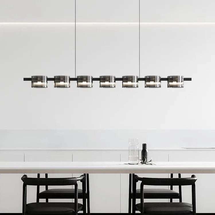 Smoked glass linear LED chandelier for dining rooms
