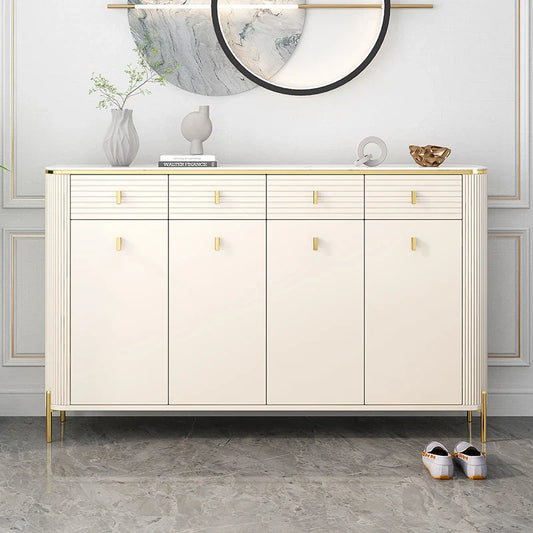French-style Cream Side Cabinet – Large Capacity Rock Storage Table for Living Room with Minimalist Painted Finish