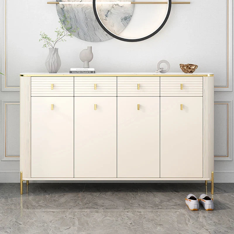 French-style Cream Side Cabinet – Large Capacity Rock Storage Table for Living Room with Minimalist Painted Finish