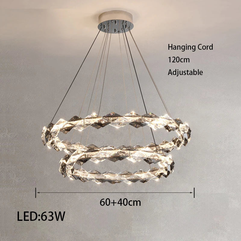 High-ceiling crystal pendant light fixture