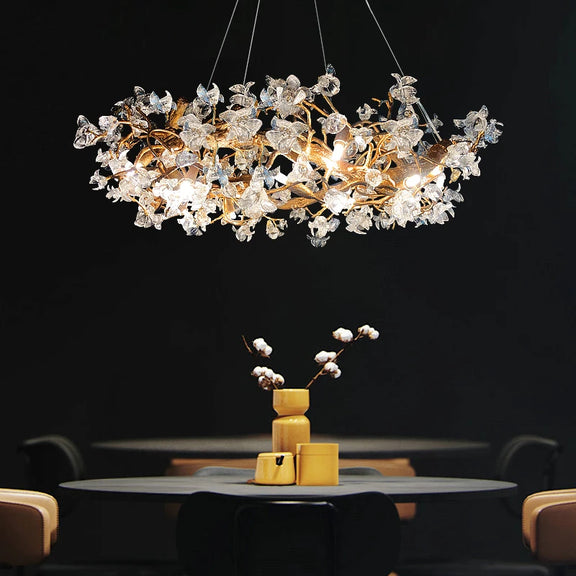 Modern dining room pendant light in gold finish