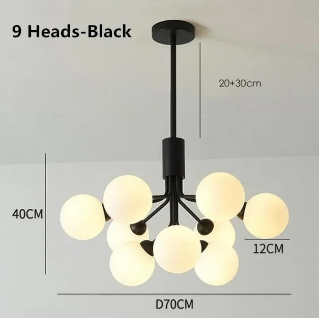 Black Nordic glass sphere chandelier modern design