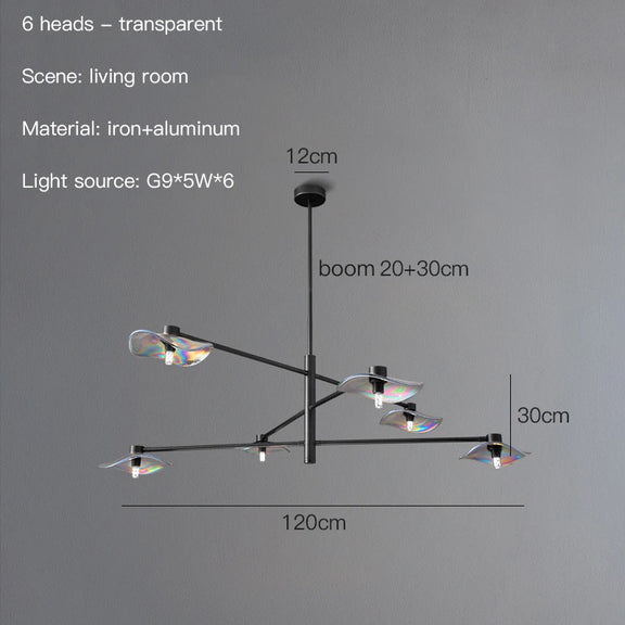 G9 LED multi-arm leaf chandelier in black finish.