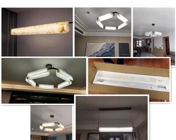 Contemporary gold chandelier with handcrafted alabaster