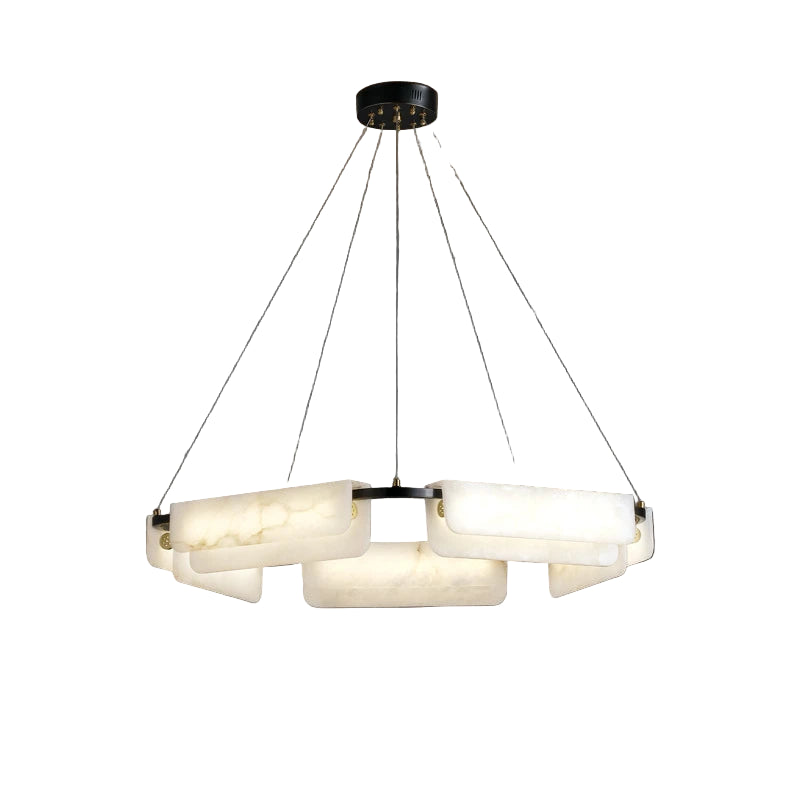 Modern alabaster pendant chandelier in gold frame