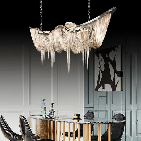 Sculptural draped chain ceiling fixture