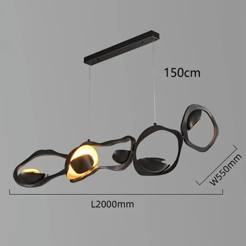 Statement lighting fixture above dining table