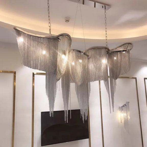 Luxury gold fringe chandelier draped chains