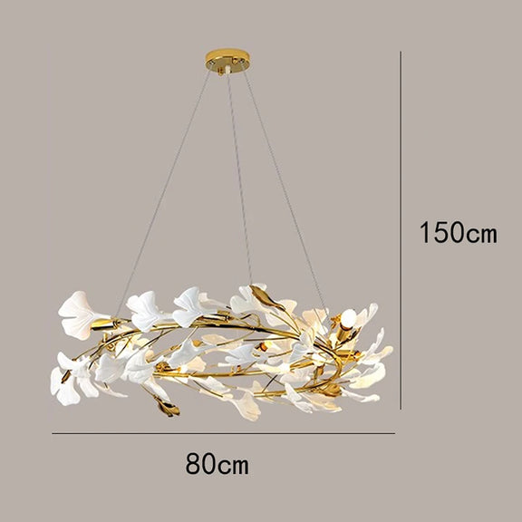 Gold and white cascading pendant light double-height