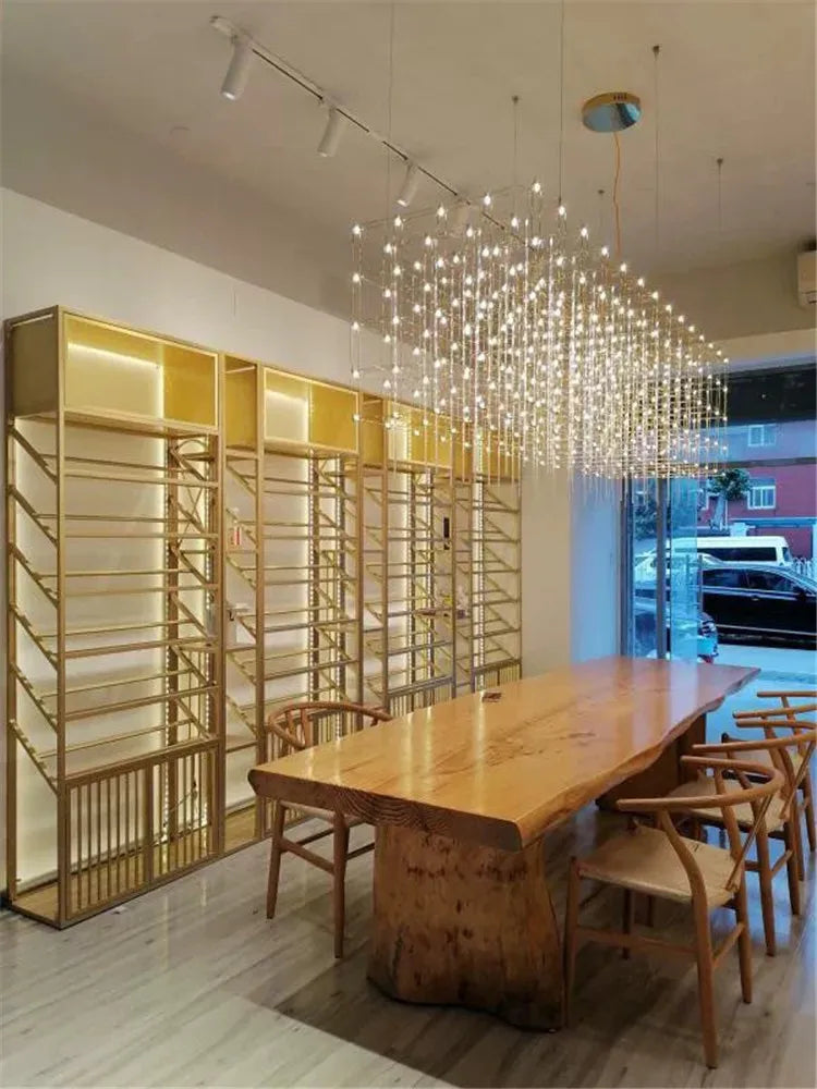 Modern grid suspension light over dining table