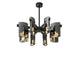 Black frame LED chandelier with cylindrical shades