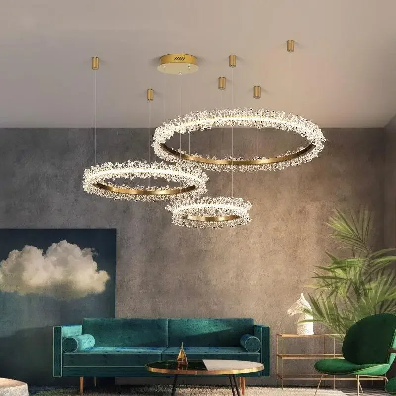 Gold crystal ring chandelier suspended modern lighting