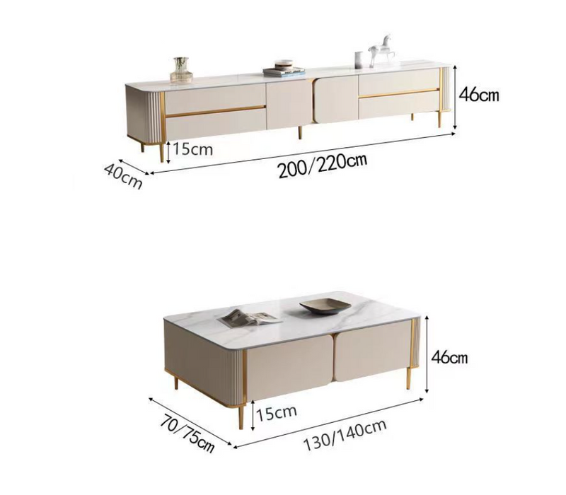 Luxury Rock Board Coffee Table & TV Cabinet Set – Modern High-Gloss Combo for Living Room