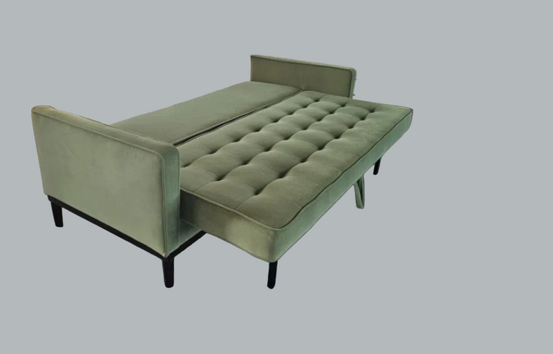 Modern Green Velvet 3-Seater Sofa Bed – Folding Design for Small Apartments