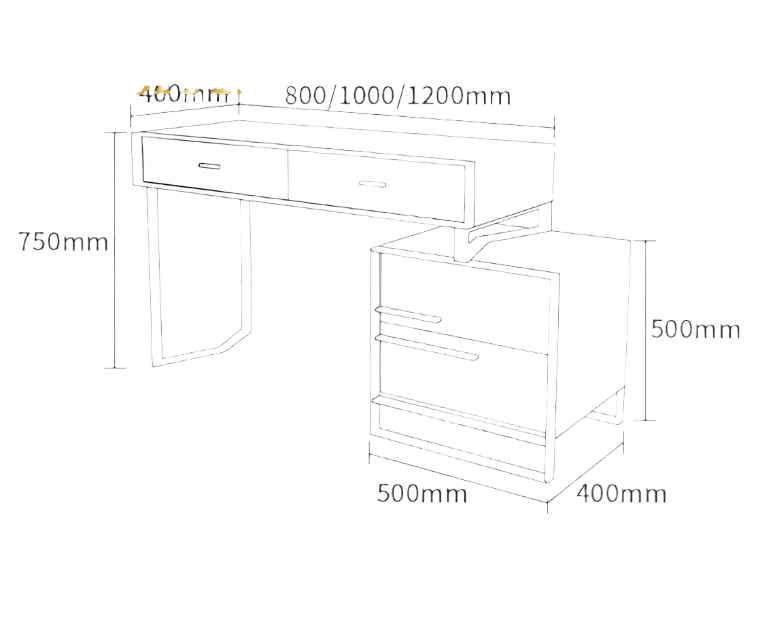 Nordic Walnut Solid Wood Dressing Table Set with Mirror & Stool – Gold Frame Bedroom Vanity
