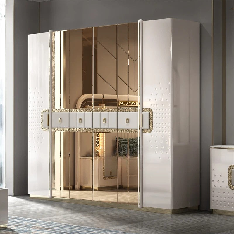 Modern Wooden Bedroom Set with Upholstered LED Headboard & Storage – Luxury King Size MDF Furniture