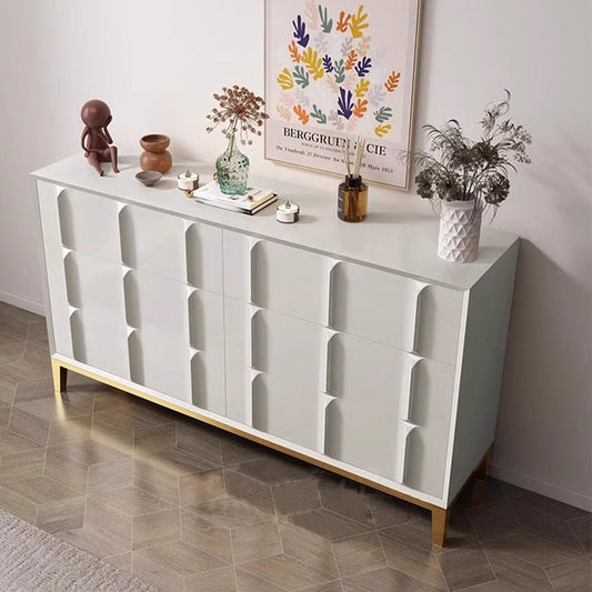 Modern White Sideboard with 3D Geometric Drawer Design & Gold Base – Stylish Storage Cabinet/Side Cabinet/Side Board