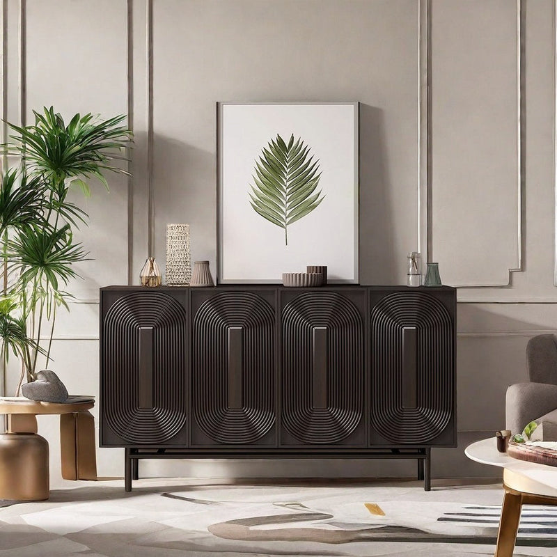 Modern Dark Wood Sideboard with 3D Carved Design – Elegant Storage Cabinet/Side Board/Side Cabinet  for Contemporary Interiors