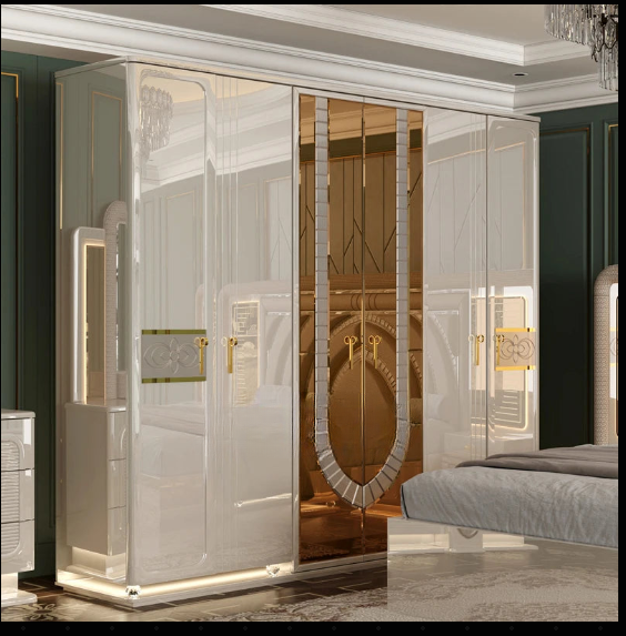 Modern Luxury Wooden Bedroom Set with Upholstered LED Headboard & Storage – King Size Home Furniture