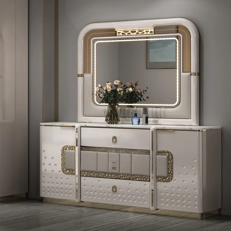 Modern Wooden Bedroom Set with Upholstered LED Headboard & Storage – Luxury King Size MDF Furniture