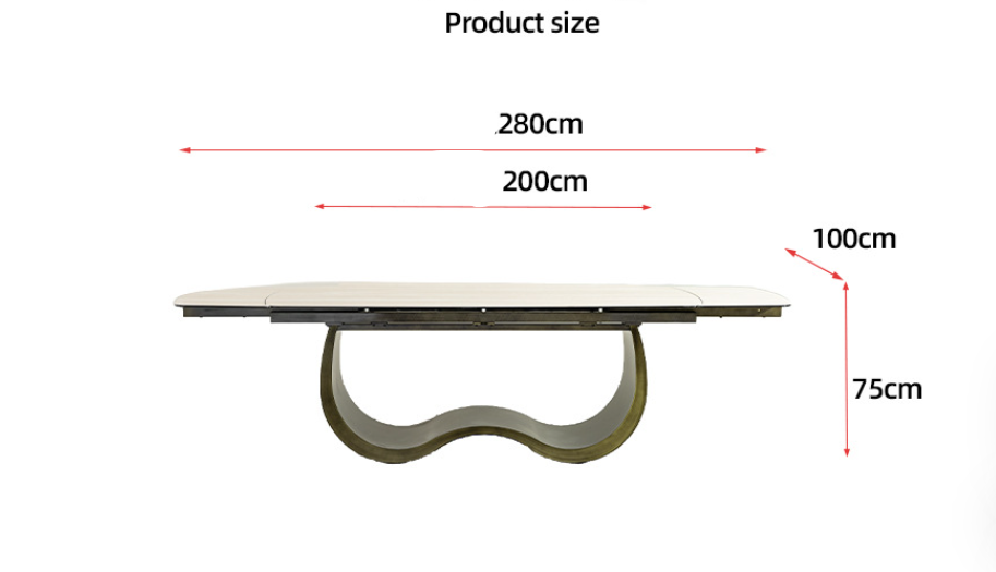 Measurement chart of a table with dimensions in centimeters on a white background