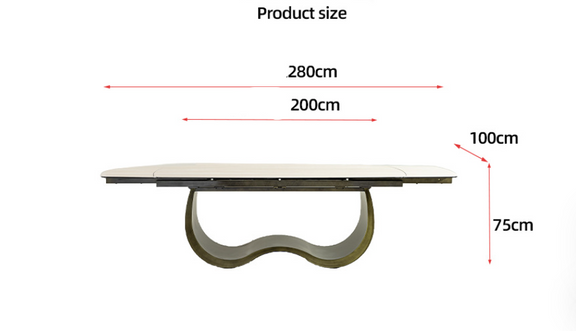 Measurement chart of a table with dimensions in centimeters on a white background