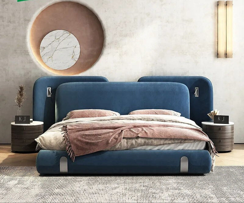 Modern Suede Upholstered Floor Bed with Wood Frame – King & Queen Size Bedroom Furniture