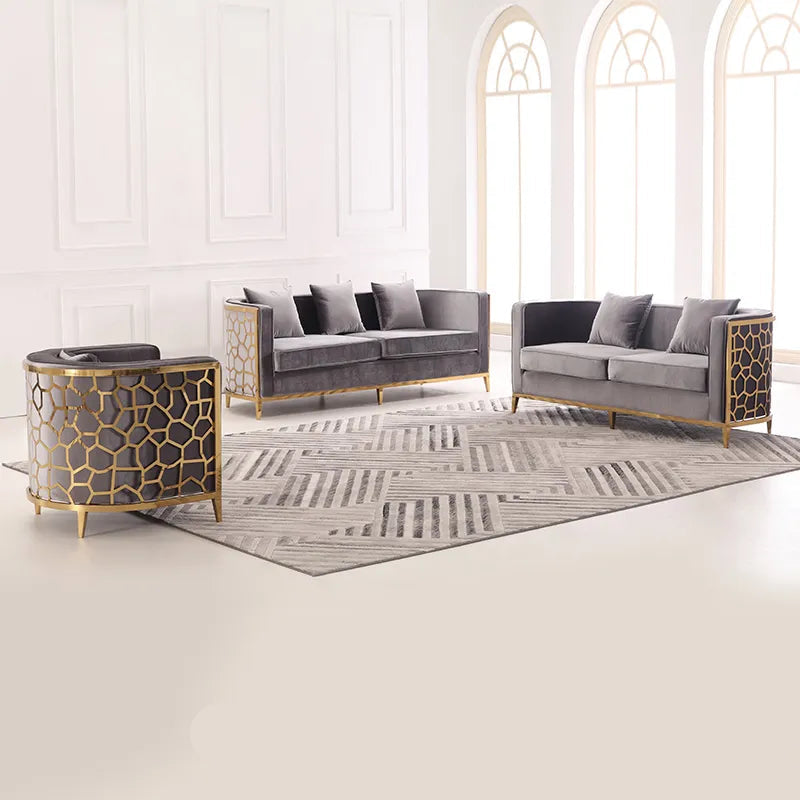 Gold Metal Frame Velvet Fabric Sofa Set with Curved Design for Luxury Living Rooms