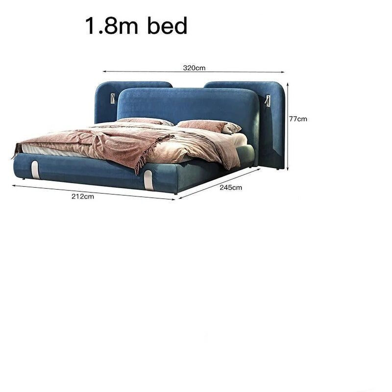 Modern Suede Upholstered Floor Bed with Wood Frame – King & Queen Size Bedroom Furniture