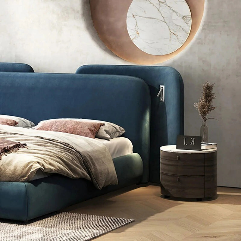 Modern Suede Upholstered Floor Bed with Wood Frame – King & Queen Size Bedroom Furniture