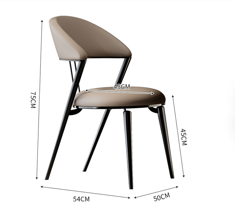 Italian Minimalist Luxury Leather Dining Chair – Modern Metal Frame, Padded Backrest