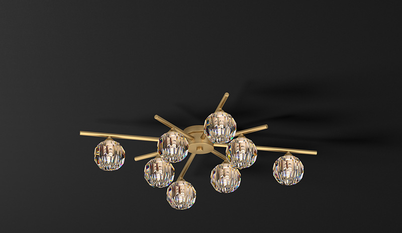 Gold Crystal Burst Chandelier – Modern LED Flush Mount for Bedroom & Living Spaces
