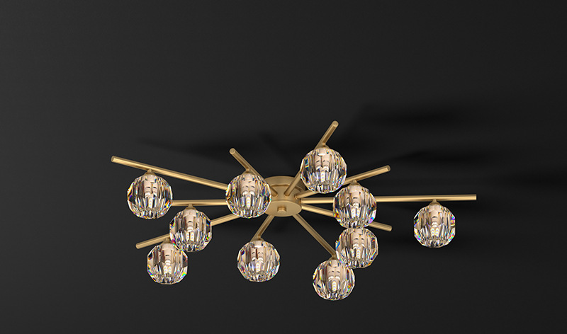 Gold Crystal Burst Chandelier – Modern LED Flush Mount for Bedroom & Living Spaces