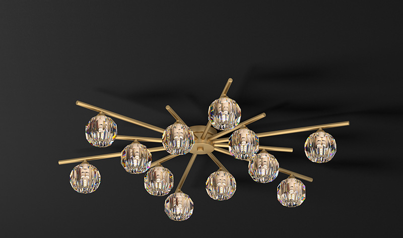 Gold Crystal Burst Chandelier – Modern LED Flush Mount for Bedroom & Living Spaces