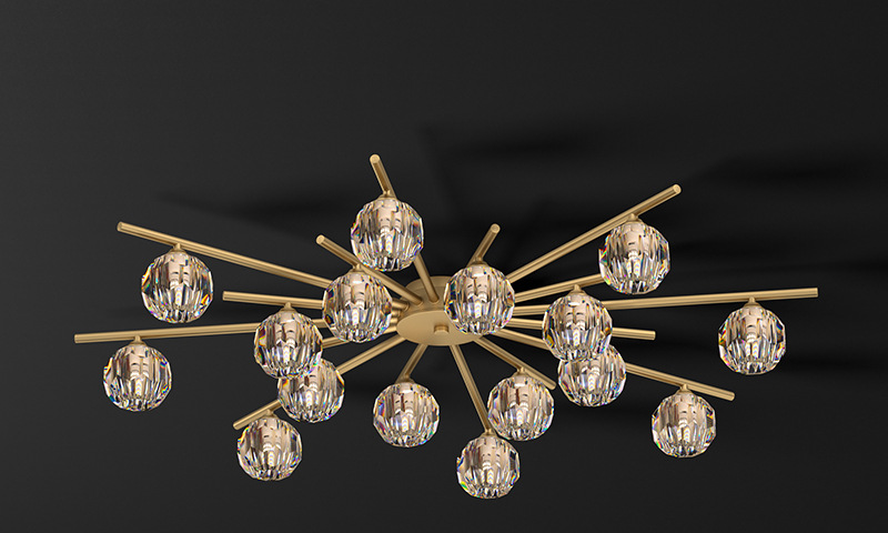 Gold Crystal Burst Chandelier – Modern LED Flush Mount for Bedroom & Living Spaces