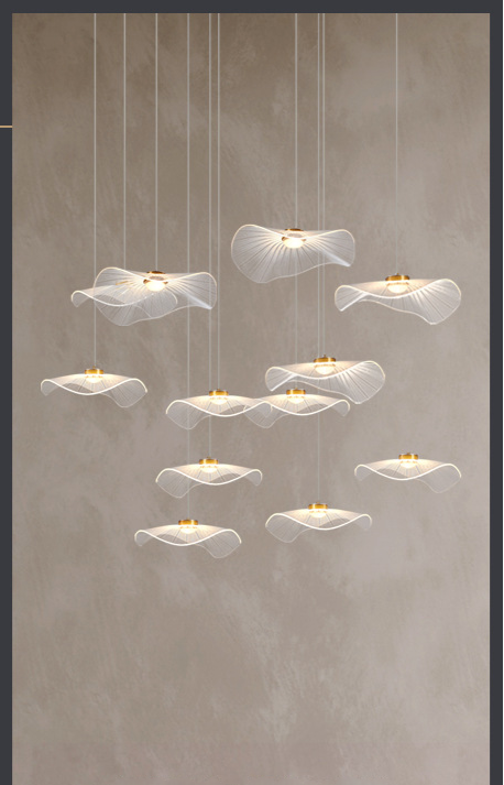 Leaf-Inspired Multi-Drop Chandelier – Modern Pendant Light for Staircase & Living Room